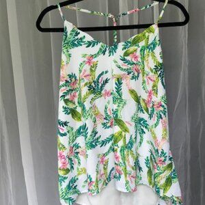 Women XL Tropical Floral Print Racerback Summer Vacation Blouse